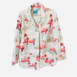 Nick & Nora Women’s Flannel Pajama Set - Light Blue and Pink Flamingo